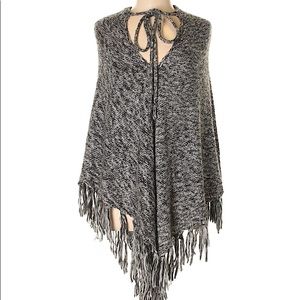 Heather Grey Sweater Cape with Fringe